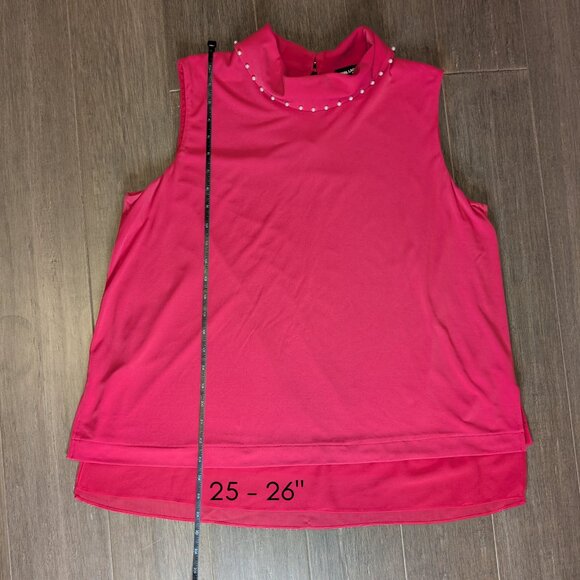 Karl Lagerfeld, High Collar Sleeveless Blouse, Pearl Details, Red, Sz XL - Picture 9 of 10